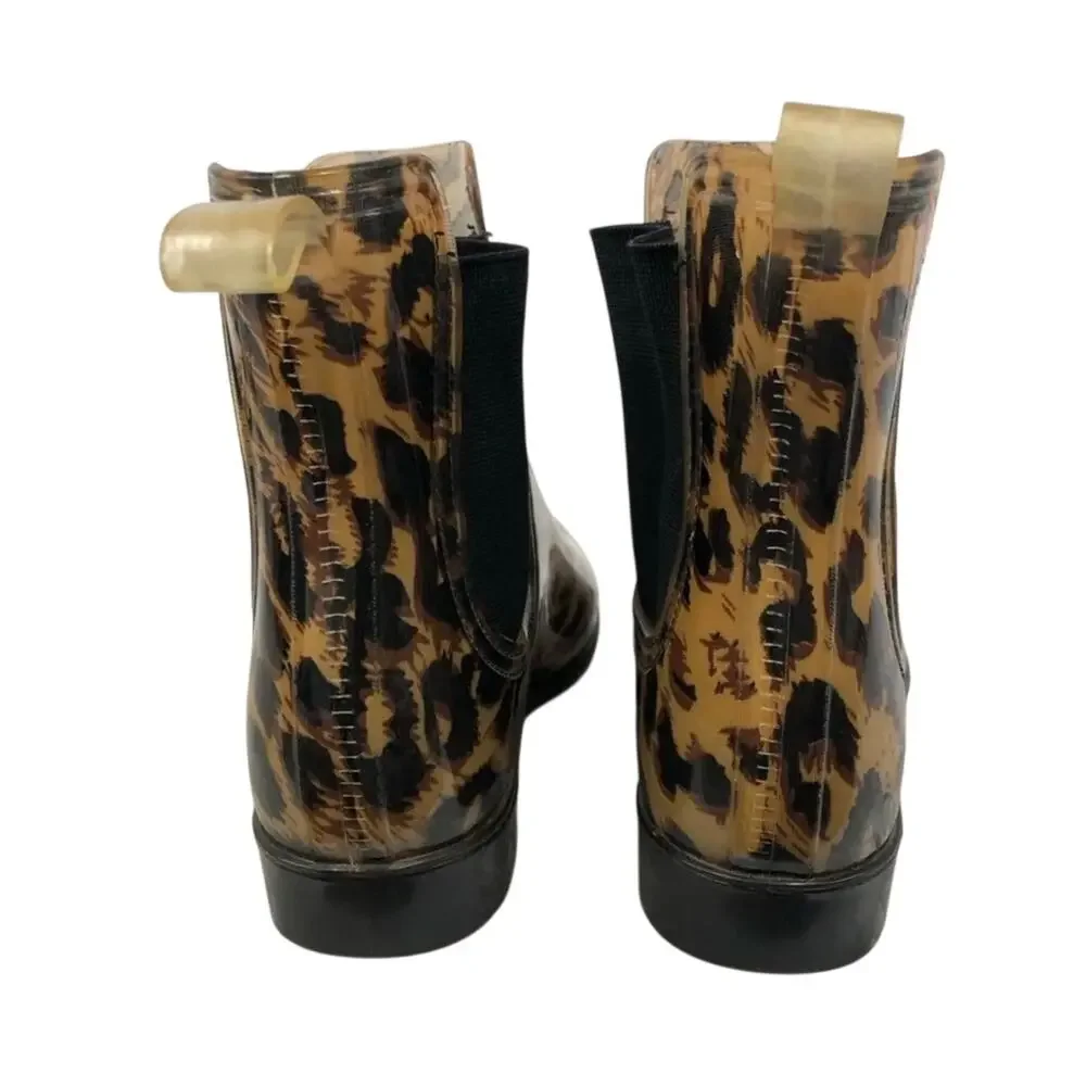 Magellan Outdoors Leopard Print Rain Boots, Chelsea Ankle Waterproof, Size 9